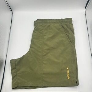 Speedo Men's Large Olive Green Swim Trunk Shorts Drawstring‎ Pockets Lined